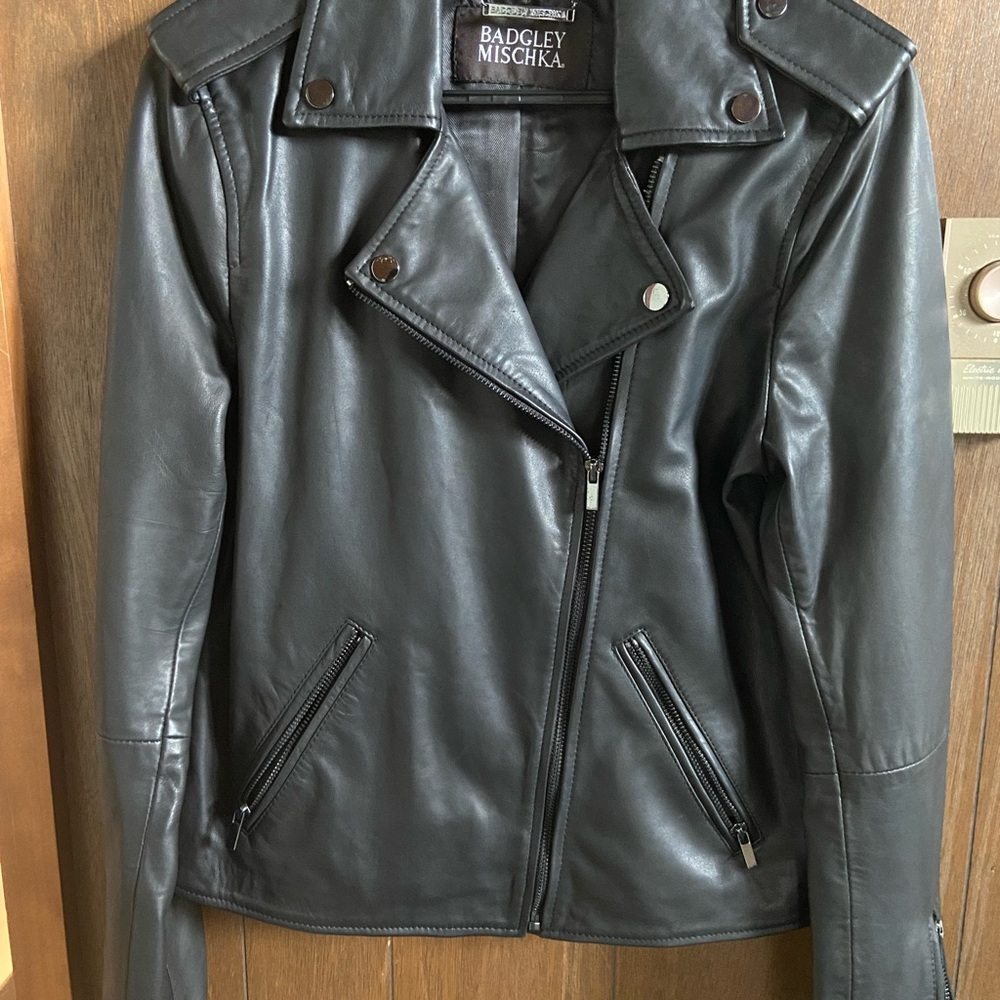 Badglay Mischka leather biker jacket, like new, size s-m